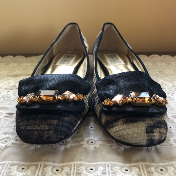 ~BADGLEY MISCHKA COUTURE~Leopard/Gold Crystal Detail Ballet Flats - Picture 7 of 12